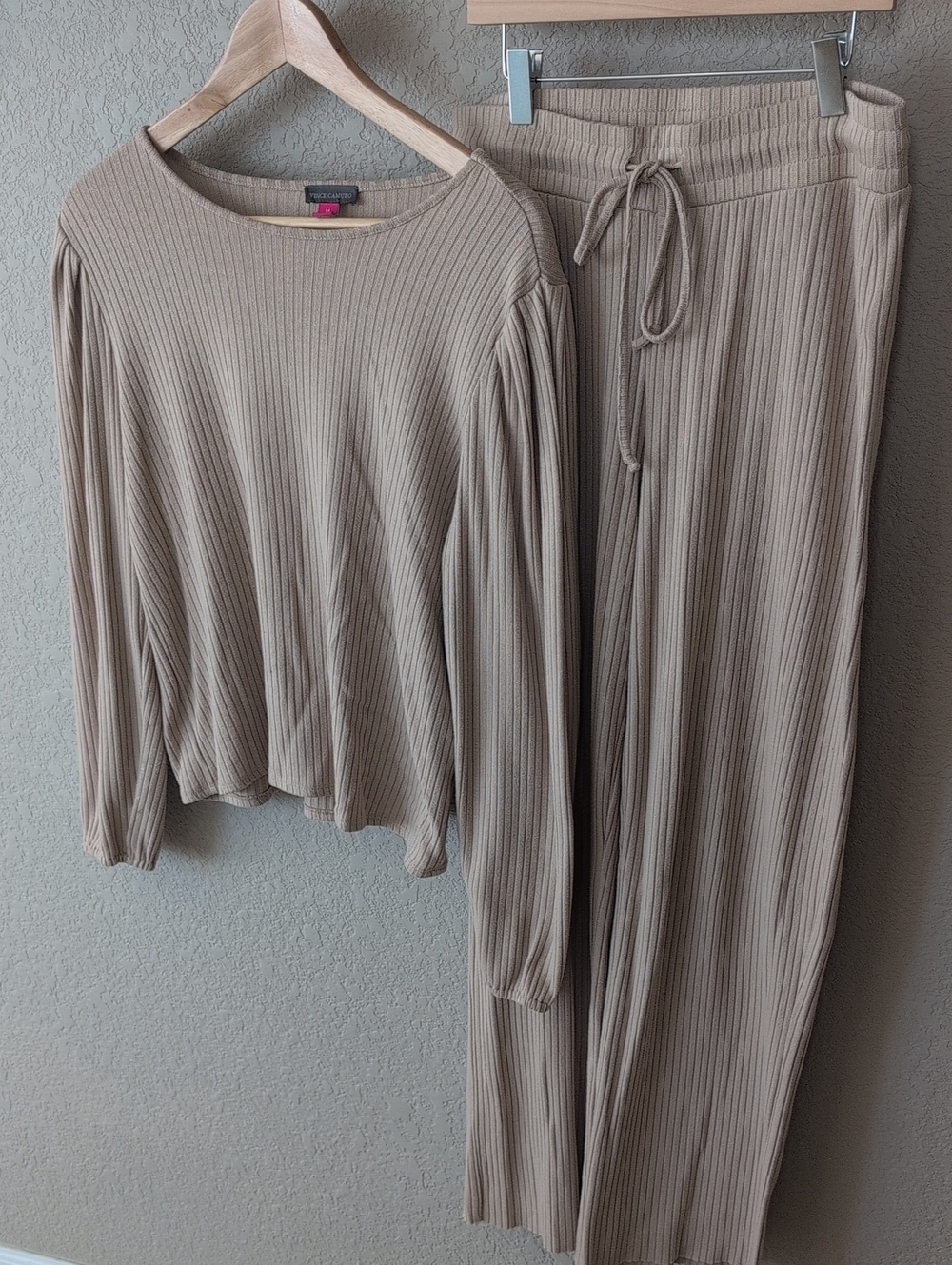Vince Camuto Ribbed Two-Piece Set - Taupe
